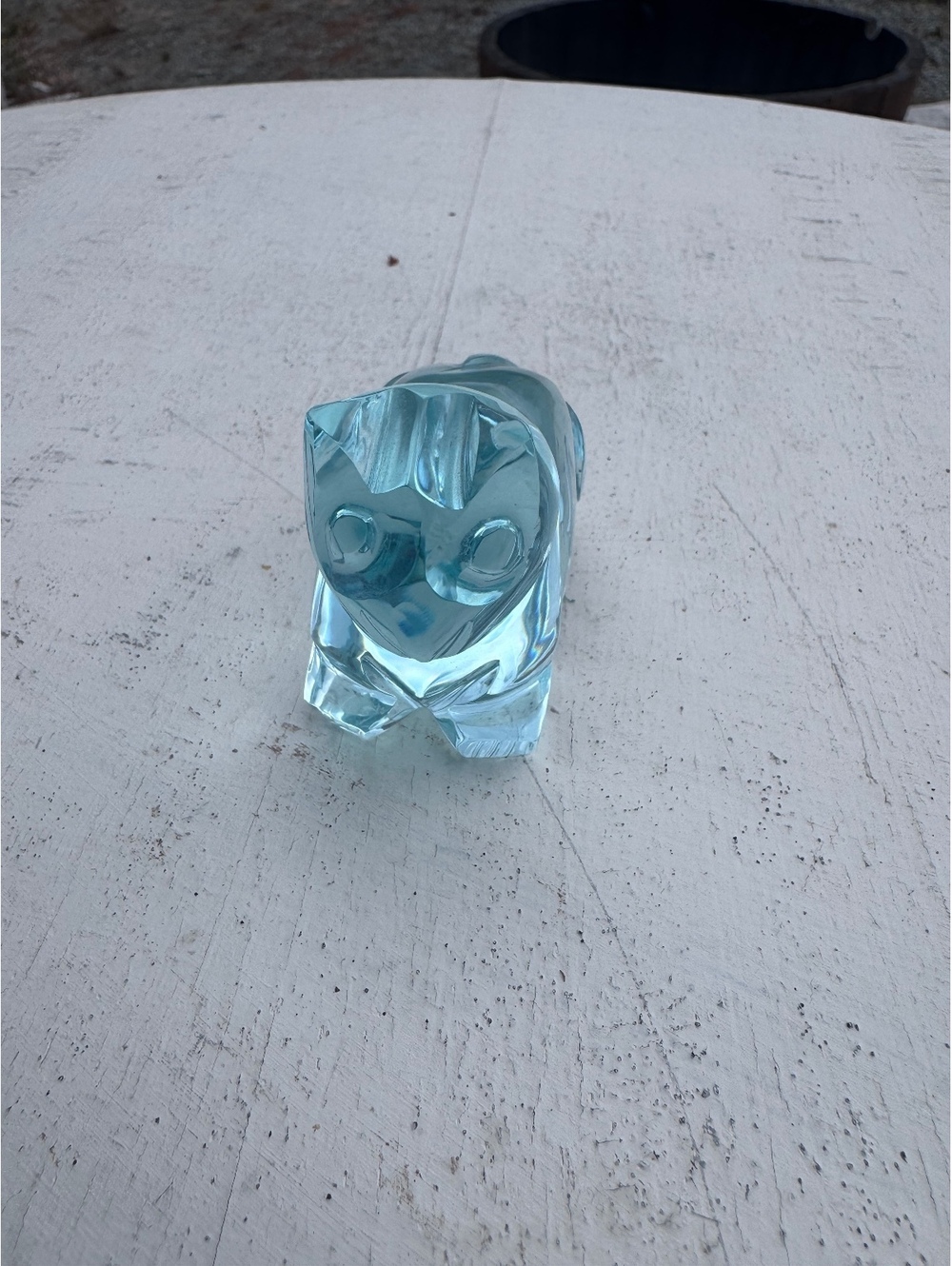 Vintage Aqua Blue Art Glass Cat Figurine Solid Glass Kitten Paperweight 3”
